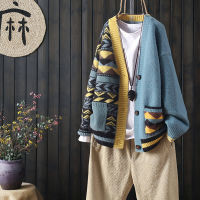 autumn and winter matching large pockets long sleeve buttoned outer knit cardigan women loose literary V-neck sweater