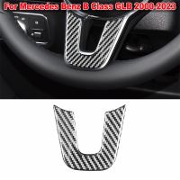 dvfggv Interior Steering Wheel Frame Decoration Cover Sticker For Mercedes Benz B Class GLB 2000-2023 Real Carbon Fiber Car Accessories