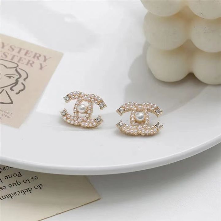 fashion-earrings-ต่างหูเงินแท้925-ต่างหูชาแนล-สีเงิน-สีทอง-พร้อมกล่อง