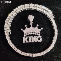 【HOT】❅▧ New Men Hip Hop King Iced Out Necklaces with 4mm Tennis Chain HipHop Pendant Necklace Fashion Jewelry