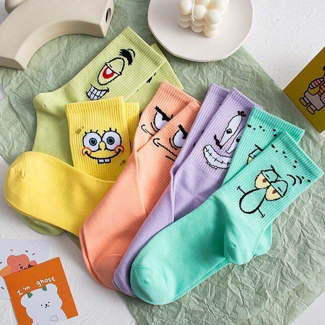 พร้อมส่ง-ถุงเท้า-ผ้าฝ้าย-พิมพ์ลายการ์ตูน-spongebob-squarepants-น่ารัก-แฟชั่นฤดูใบไม้ผลิ-และฤดูใบไม้ร่วง-สําหรับผู้หญิง-และนักเรียน