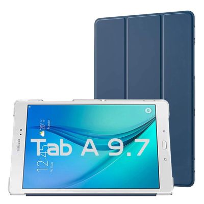 （shine electron） Casing Tablet กระจกเทมเปอร์ฝาครอบฝาพับหนัง PU ตั้งได้แบบสามพับ P555สำหรับ Samsung Galaxy Tab A 9.7 2015 SM-T550/T555 SM-P550