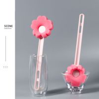 Flower Shape Bottle Cleaning Brush Cute Pink Long Handle Sponge Cup Brush Safe Materials Hangable Long Handle Brush Home