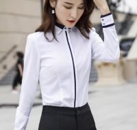 2109 New Fashion Women Shirt Formal Busines Long Sleeve Slim Blouses Office Ladies Elegant Tops Gray White