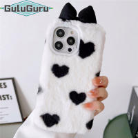 สำหรับ Samsung A11 A21 A21s A31 A51 A71 A10 A10s A20 A20s A30 A30s A50 A50s A70 A70s Furry Case, Love Heart + Bowknot หูและ Polka Dot วัวจุด + หนัง Horn ขนปุยปกหลัง