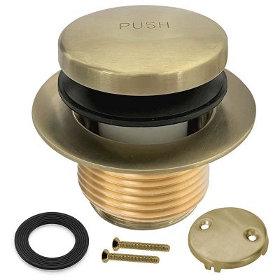 1Set Bathtub Drain Gold Tip Toe Bath Tub Drain Kit with Two-Hole Overflow Faceplate Stainless Steel + Copper Replacement Assembly