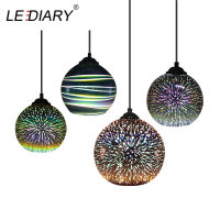 LEDIARY 3D Fireworks Glass Pendant Lights LED E27 Hanging Lamp Lampshade Living Room Dining Room Home Decor Lighting Fixtures