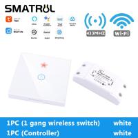 SMATRUL Tuya Smart Home APP WiFi Touch Switch Light RF 433Mhz Wall Panel DIY Relay Module Timer Alexa Socket Lamp 110-220V