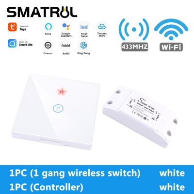 SMATRUL Tuya Smart Home APP WiFi Touch Switch Light RF 433Mhz Wall Panel DIY Relay Module Timer Alexa Socket Lamp 110-220V