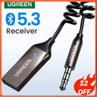 UGREEN บลูทูธ Aux อะแดปเตอร์ไร้สายรถบลูทูธรับ USB ถึง3.5มิลลิเมตรแจ็คเสียงเพลงไมค์แฮนด์ฟรีอะแดปเตอร์สำหรับลำโพงรถ