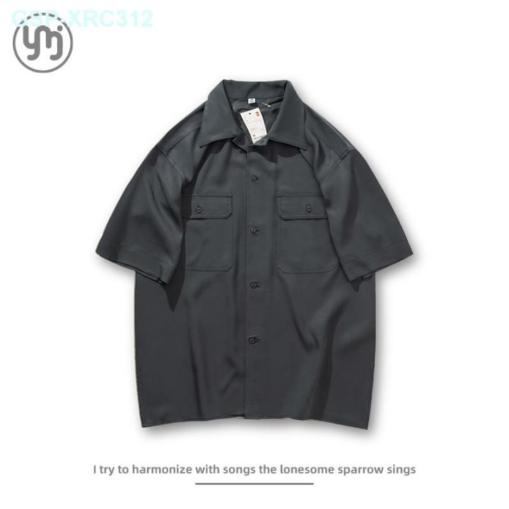 uniqlo-u-home-same-japanese-tooling-pocket-couple-more-short-sleeved-summer-wash-and-wear-pure-color-lapel-loose-casual-shirts