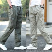 COD ✲☼✐ CUZ81VG V SHOP Thick autumn pure cotton straight sweatpants large loose overalls mens outdoor casual pants mens M厚款秋季纯棉直筒运动裤大码宽松工装裤男户外休闲裤男多口袋长裤tys001.my2110.04