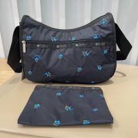 2023 Lesportsac 23สินค้าใหม่กระเป๋าผู้หญิง ปักลายกล้วยไม้กระเป๋าสะพายข้างสบายๆกระเป๋าพร็อพ7520