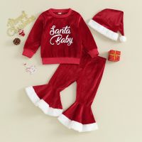 Ma&amp;Baby 6M-4Y Christmas Toddler Newborn Infant Baby Girls Clothes Sets Letter Tops Flare Pants Velvet Outfits Xmas Costumes D05