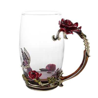 Enamel Coffee Tea Cup Mug 3D Rose Butterfly Glass Cups Wedding Gift JAN88