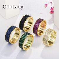 QooLady แหวนเซอร์คอนทรงกลมสีทองทรงลูกบาศก์สีขาวเขียวแดงน้ำเงินแนววินเทจสำหรับผู้หญิงและผู้ชายแหวนเครื่องประดับแนวพังก์แนวโบฮีเมียน2023 F031