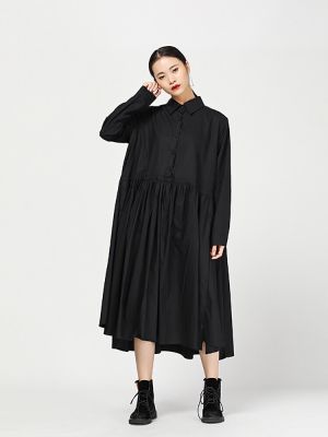 XITAO Dress Pleated Women  Long Sleeve Shirt Dress