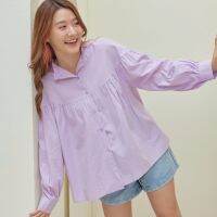 Marinda official I Purple floral blouse เสื้อเบลาส์ คอจีนสีม่วง