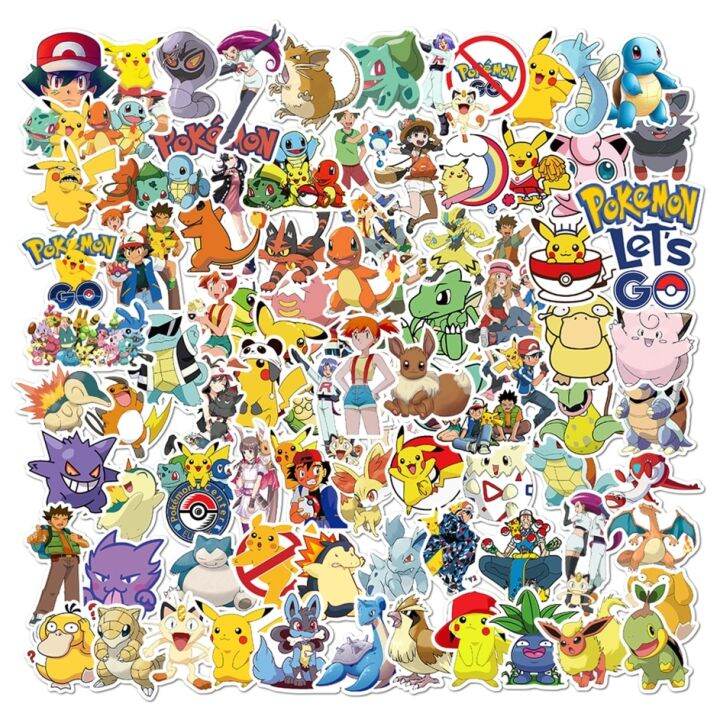 50-100pcs-pokemon-stickers-kawaii-pikachu-skateboard-bicycle-guitar-laptop-kids-waterproof-stiker-toys-stickers-labels