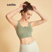 ┋﹉ Lovito High Support Training Yoga Workout Seamless Sweat-wicking Front Middle Zipper Women Sports Bras L34AD001 (Pink/Black/Pale Green/Light Blue)