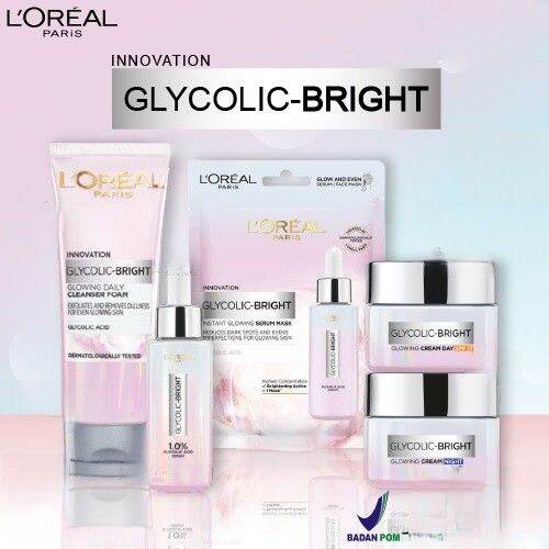 Loreal Paris Glycolic Bright Glowing Series Instant Serum Daily Cleanser Foam Cream Day 4045