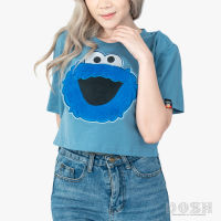 DOSH WOMENS T-SHIRT SESAME STREET เสื้อยืดครอป แขนสั้นรุ่น  FSEWT1003-BU1