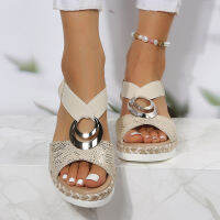 โลหะตกแต่งผู้หญิง Wedges รองเท้าแตะ2023ฤดูร้อนงูพิมพ์แพลตฟอร์ม Gladiator รองเท้าผู้หญิง Comfort Casual Med Heels Sandals