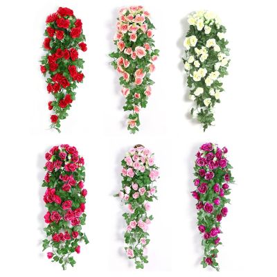 [AYIQ Flower Shop] ตะกร้าแขวนดอกไม้ประดิษฐ์เถากุหลาบดอกไม้ผ้าไหมปลอมห้องนั่งเล่นระเบียงของตกแต่งบ้าน