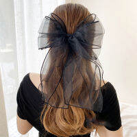 ขนาดใหญ่ Organza Bow Hairpins อุปกรณ์เสริมผมหวานเส้นด้ายสุทธิขนาดใหญ่คลิปผมฤดูร้อนผู้หญิงสาวเกาหลีผม Grips Headdress...