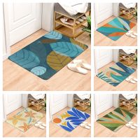 Palm Leaf Print Decorative Entrance Doormat Anti Slip Bathroom Rug Absorbent Kitchen Carpet Tropical Style Home Decor Mat