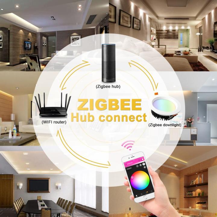 fast-delivery-lan84-zigbee-หลอดไฟ-downlight-อัจฉริยะ-plus-rgbcct-6w-9w-12w-ทำงานร่วมกับซิกบีฮับเสียงสะท้อนสวิตช์ติดผนังควบคุมเสียงนำระยะไกล-9w