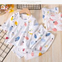 New 0-7 years Toddler Kids Boys Girls Pajamas Sets Cartoon Print 3/4 Long Sleeve Cotton Silk Tops T-shirts and Pants Home Casual Night Sleeping Wear Clothing Suit