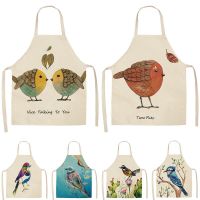 1Pcs Bird Flower Branch Printed Kitchen Aprons Women Household Cleaning Accessories Cotton Linen  Apron