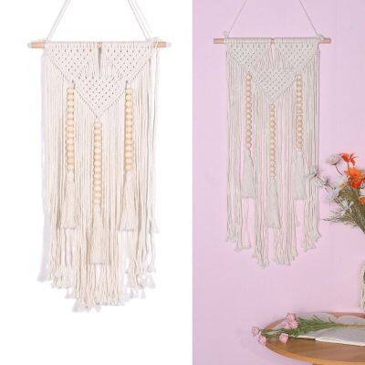 แขวนผ้าม่านติดผนัง Macrame เครื่องประดับลูกปัดพู่พรมทอแขวนผนังแบบโบฮีเมียนทอมือ55kf ห้องนอนของตกแต่งบ้านงานแต่งงาน