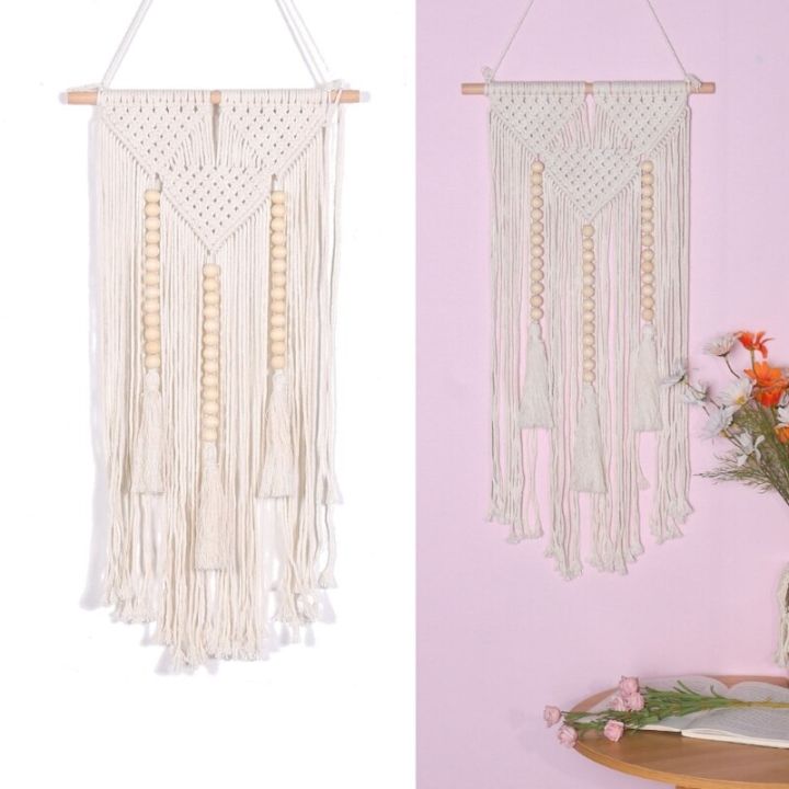 แขวนผ้าม่านติดผนัง-macrame-ม่านลูกปัดพู่โบฮีเมียนทอมือทอพรมฉากหลังงานแต่งงานสำหรับตกแต่งบ้าน