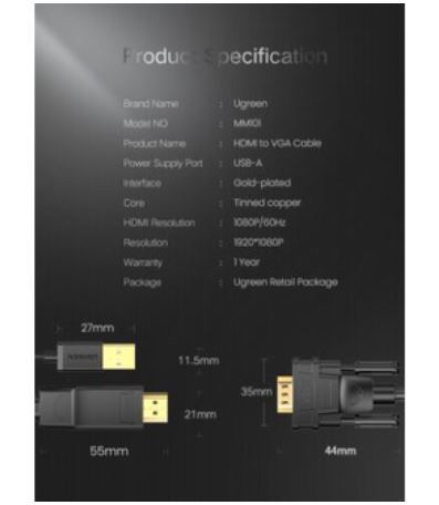 ugreen-flash-sale-ราคาพิเศษ-30449-hdmi-to-vga-cable-สายต่อจอภาพ-ยาว-1-5-เมตร-รองรับความละเอียดสูงถึง-fullhd-1080p