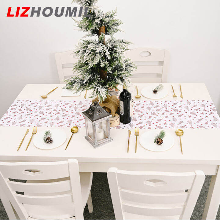 lizhoumil-ผ้าปูโต๊ะสีขาวปั๊มทองสำหรับตกแต่งปาร์ตี้คริสต์มาส