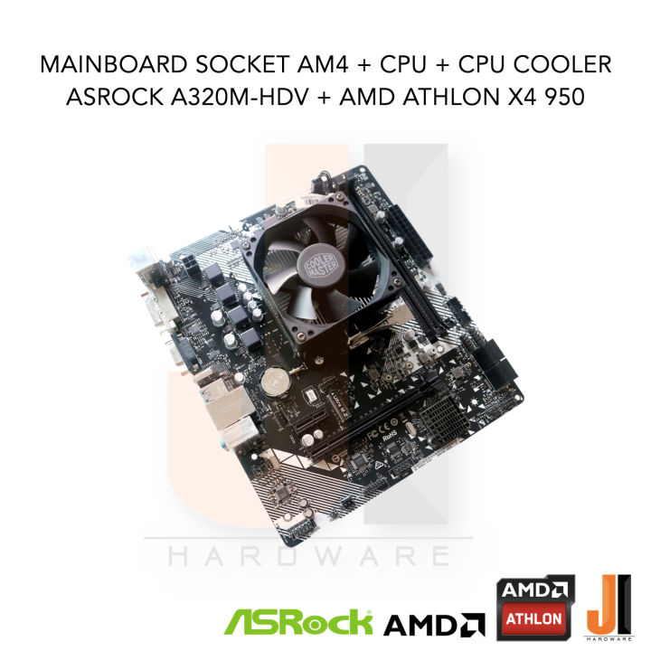 ชุดสุดคุ้ม-cpu-cooler-mainboard-asrock-a320m-hdv-am4-cpu-amd-athlon-x4-950-4-cores-4-threads-3-5-3-8-ghz-65-watts-สินค้ามือสองสภาพดีมีการรับประกัน