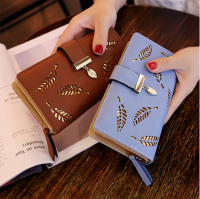 Women Wallet PU Leather Purse Female Long Gold Hollow Leaves Pouch Handbag For Coin Card Holders Clutch