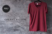 Double U T-Shirt เสื้อยืดสีพื้น คอวี Cherry (สีแดงผ้าท็อป) - คอวี V Crew