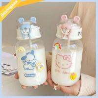 JINSONGAAA Cinnamoroll ขวดน้ำพร้อมหลอด คุโรมิ อะนิเมะ แก้วน้ำดื่มแก้ว การ์ตูนน่ารักๆ ถ้วยพร้อมหลอด ขวดน้ำการ์ตูนอะนิเมะ เด็กนักเรียนชายหญิง