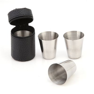【High-end cups】4ชิ้น30มล. 70มล. 180มล. แคมป์ปิ้งถ้วยเบียร์เดินป่าพร้อมถุงสีดำ