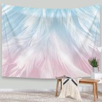 ⊙♞ Nordic Blue Marble Polyester Wall Hanging Tapestry Ins Abstract Colorful Stripe Line Carpet Bedroom Background Cloth Home Decor