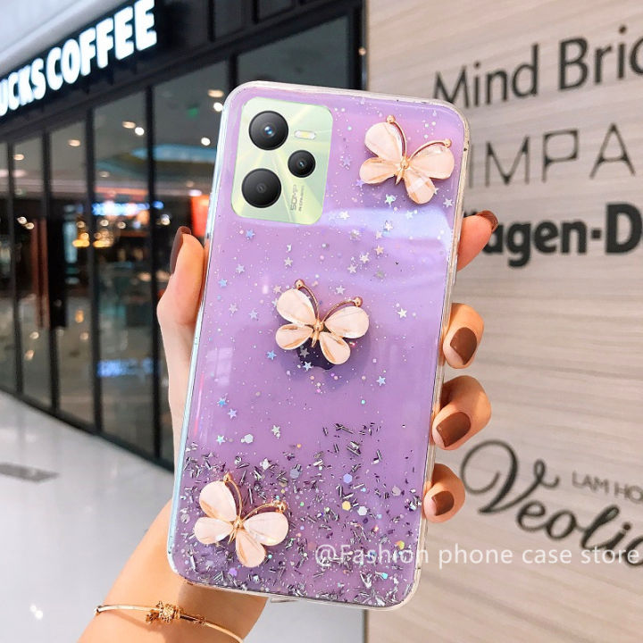 เคส-realme-c35-9i-9pro-9-pro-plus-star-silver-foil-glitter-casing-3d-butterfly-slim-colorful-clear-soft-case-เคสโทรศัพท-2022