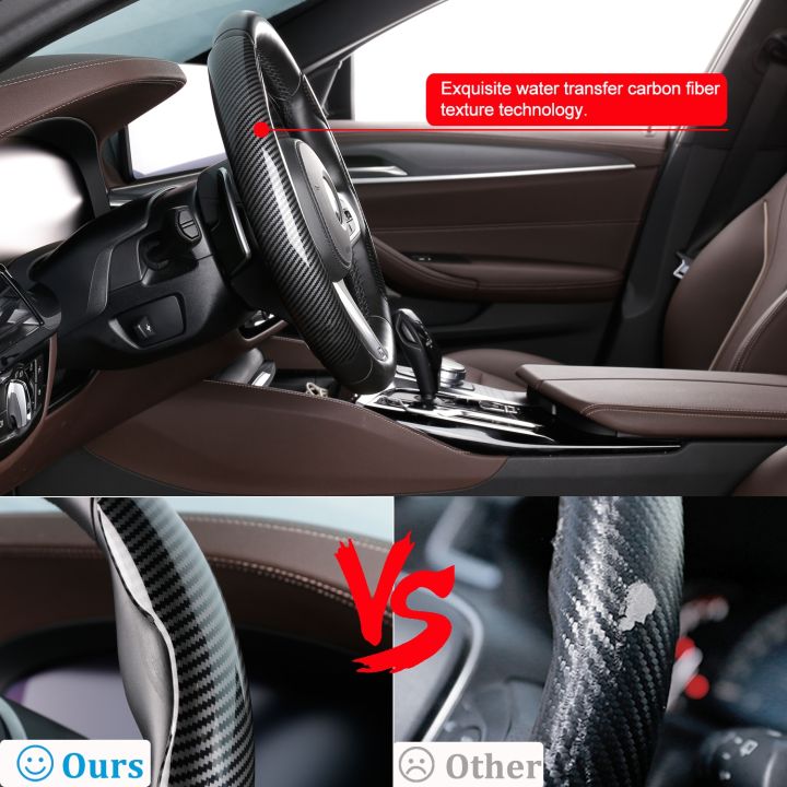 two-dog-sells-cars-ปลอกหุ้มพวงมาลัยรถยนต์38ซม-anti-slip-carbon-black-fiber-silicone-steering-wheel-booster-cover-accessories-for-auto