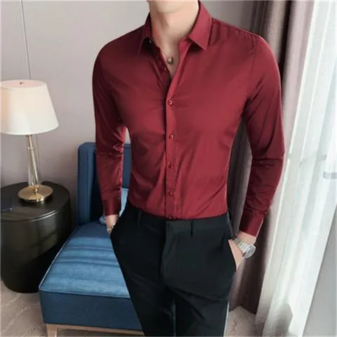 Autumn Ice Silk Casual Shirt Non-iron Long-sleeved Shirt Men's Slim Thin  Business Formal Shirt Solid Color Tops | Lazada PH