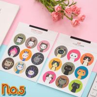 No.5 สติ๊กเกอร์กลม รูปหน้าแมว สติ้กเกอร์กันน้ำ ลอกออกยาก Cat Illust Sticker