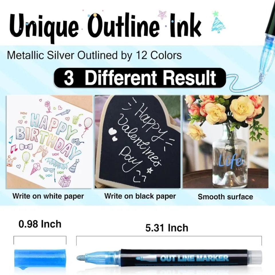 12/24 Colors Double Line Contour Pen Glitter Paint Markers Fancy Out Line  Markers Drawing