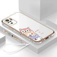 (คลังสินค้าพร้อม) เคสเคสมือถือสำหรับ Xiaomi Redmi Note 10 4G / Note 10S พร้อมฟรีสายคล้อง + การ์ตูนสุนัขขอบสี่เหลี่ยมชุบเคลือบฝาหลังนิ่ม