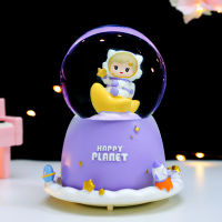 Cute Astronaut Crystal Ball Extra Large Rotating Music Box Colorful Lights Floating Snowflake Music Box Student Gift